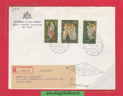 SAN MARINO 1972 - St.Post.036 - Busta FDC Raccomandata, 3v. "PRIMAVERA DEL BOTTICELLI" - Vedi Descrizione - - Briefe U. Dokumente