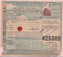 Un Timbre Colis Postal  3F Sur 2F 70    Livraison à Domicile N°  204   Sur Un Bulletin Colis Postal  SNCF Année 1943 - Cartas