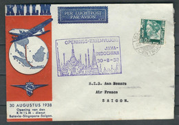 INDE NEERLANDAISE 1938 N° 190 Obl. S/lettre Avion Ouverture De La Ligne Java-Indochine Pour Saigon - Covers & Documents