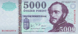 HUNGARY 5000 FORINT 2005 P 191a AUNC SC- NUEVO- - Hongrie