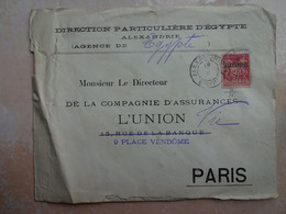 EGYPTE Enveloppe Lettre ALEXANDRIE Timbre Français 50 Centimes Avec Surcharge Alexandrie - Lettres & Documents