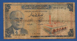 TUNISIA - P.62 – 1/2 Dinar 1965 Circulated G/F, Serie A/17 601748 - Tunisie