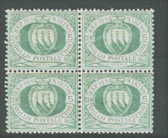 SAN MARINO 1894 CIFRA 5 C. ** MNH CENTRATISSIMA QUARTINA - Unused Stamps