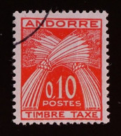 ANDORRE FR 1961 Taxe N°43 Oblitéré - 0.10f Orange - Timbre Taxe - USED - COT. 9.15 € - Usados