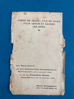 Faire-Parts Prêtre Curé Abbé Ordination Sacerdotale Burthecourt 1939 Première Messe Creutzwald René Schneider - Autres & Non Classés