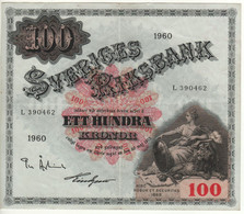 SWEDEN   100 Kronor  P48b    Dated 1960   ( Svea + King Gustav Vasa At Back ) - Svezia