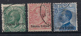 COLONIE ITALIANE ERITREA 1908-09 FRANCOBOLLI D'ITALIA DEL 1906-08 SOPRASTAMPATI SASS. 31-33 USATA VF - Eritrea