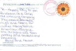 C1 : USA - Sunflower Round Shape Stamps Used On Postcard ( American Flag Postcard) - Storia Postale