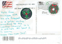 C1 : USA - Chrismas Flower Ring Round Shape Stamps Used On Postcard * America Flag Postcard - Storia Postale