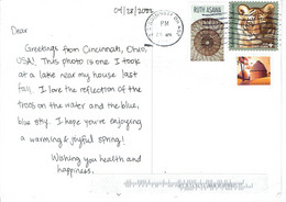 C1 : USA - Tiger, Handycraft , Small Hut Architecture Stamps Used On Postcard - Brieven En Documenten