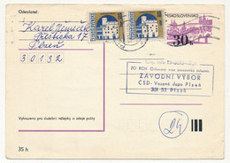 TCHECOSLOVAQUIE - Carte Postale (entier Postal) - Ayant Servi, Affr Complémentaire - Postales