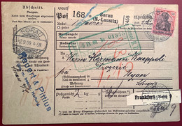 SORAU NIEDERLAUSITZ 1909 Germania Mi 93 I  EF Paketkarte Via Frankfurt Main>Droguerie Nyon Schweiz (colis Postal - Lettres & Documents