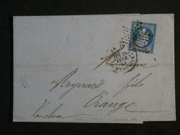 BM10  FRANCE  BELLE LETTRE   1865 ETOILE DE PARIS RUE D ENGHIEN  A  ORANGE  +N°22+AFFRANCH.   INTERESSANT++++ - 1862 Napoleone III