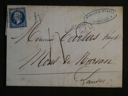 BM10  FRANCE  BELLE LETTRE 1855 BORDEAUX A MONT DE MARSAN    +N°14 LAITEUX +AFFRANCH.  INTERESSANT++++ - 1853-1860 Napoleone III