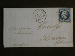 BM10  FRANCE  BELLE LETTRE 1856 TROYES  AUX RICEYS      +N°14 +AFFRANCH.  INTERESSANT++++ - 1853-1860 Napoleon III