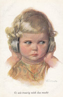 Wally Fialkowska - Sweet Child W Radio Headphones Old Postcard - Fialkowska, Wally