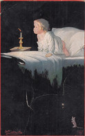 Wally Fialkowska - Child In Bed W Candle Old Postcard Mouse - Fialkowska, Wally