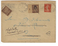 LE HAVRE Lettre Ob 10c Semeuse Yv 138 Ob Krag 27 6 1918 Taxe 10c Banderole 1/2 Mill 7 Yv T29 REEXPEDIE Retaxée - 1859-1959 Storia Postale