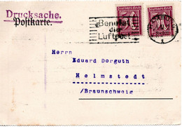 56494 - Deutsches Reich - 1922 - 2@50Pfg Ziffer A DrucksKte HAMBURG - BENUTZT DIE LUFTPOST -> Braunschweig - Briefe U. Dokumente