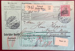 STEINACH SACHSEN-MEININGEN 1913 Germania Mi 93 EF Paketkarte Via Basel>Droguerie Nyon VD Schweiz (colis Postal Thüringen - Briefe U. Dokumente