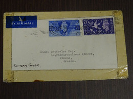 Great Britain 1946 Victory Issue Registered FDC To Greece - ....-1951 Pre Elizabeth II