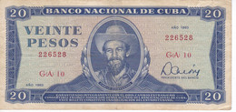 BILLETE DE CUBA DE 20 PESOS DEL AÑO 1983 DE CAMILO CIENFUEGOS (BANKNOTE) - Cuba