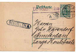56531 - Deutsches Reich - 1915 - 5Pfg Germania GAKte Als Drucksache M Dt Zensur BERLIN -> Niederlande - Storia Postale