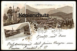 ALTE LITHO POSTKARTE GRUSS AUS ISCHL VOM CALVARIENBERGE ESPLANADE TRACHT OBERÖSTERREICH Bad Ischl Österreich AK Postcard - Bad Ischl