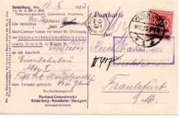 56539 - Deutsches Reich - 1923 - 2MioM/200M EF A Kte HEIDELBERG -> Frankfurt, M Custos-Stpl "25" - Briefe U. Dokumente