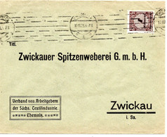 56544 - Deutsches Reich - 1923 - 1MrdM EF A Bf CHEMNITZ -> Zwickau - Lettres & Documents