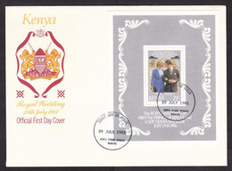 Kenya: FDC First Day Cover, 1981, 1 Stamp, Souvenir Sheet, Wedding Prince Charles & Diana, Royalty (traces Of Use) - Kenya (1963-...)