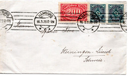 56556 - Deutsches Reich - 1923 - 200M Ziffer MiF A Bf HAMBURG -> WEININGEN (Schweiz) - Storia Postale