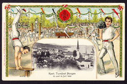 1908 Ungelaufene Präge-Festpostkarte Zürcherische Kantonal-Turnfest, Horgen. - Horgen