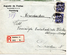 56571 - Deutsches Reich - 1924 - 2@20Pfg Korbdeckel A R-Bf HAMBURG -> DRESDEN - Lettres & Documents