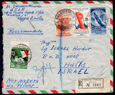 1952 15 LUG AEROGRAMMA RACCOMANDATO DA REGGIO EMILIA PER HAIFA IN ISRAELE CON BELLISSIMA AFFRANCATURA FRONTE-RETRO DI PI - Correo Urgente