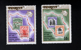 1702593178 1974 (XX) SCOTT 64 65 POSTFRIS MINT NEVER HINGED - UPU CENTENARY - Penrhyn