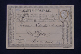 FRANCE - Carte Précurseur De Courtivron Pour Dijon En 1876 , Affranchissement Cérès 15ct  - L 138983 - Precursor Cards