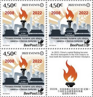 Lithuania 2022 Significant Events Beijing Olympic Capital 2008 2022 BeePost Block Of 3 Stamps And Label Mint - Winter 2022: Peking