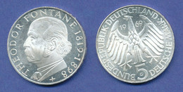 Bundesrepublik 5DM Silber-Gedenkmünze 1969, Theodor Fontane - 5 Mark