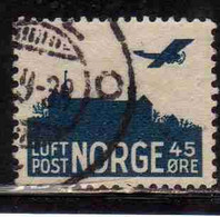 NORWAY NORGE NORVEGIA NORVEGE 1937 AIR POST MAIL AIRMAIL AIRPLANE OVER AKERSHUS CASTLE 45o USED USATO OBLITERE' - Usados