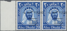 Abu Dhabi: 1966 20f. On 20np. Ultramarine Horizontal Pair With Left Sheet Margin - Abu Dhabi