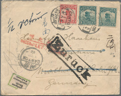 China: 1915, Junks 1st Peking Printing 3 C. (2), 4 C. Tied "CANTON 9.10.18" Via - Briefe U. Dokumente