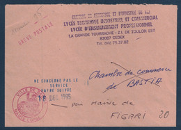 GIFFE ROUGE GREVE POSTALE (+ DATE MANUSCRITE 1995) CHAMBRE DE COMMERCE TOULON VAR VILLE DE BASTIA CORSE - Documentos