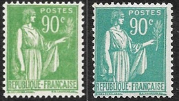 Variété Sur YT 367  Paix 90c - Vert  Emeraude  - Et Vert Jaune - NEUFS** - Unused Stamps