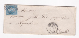 Enveloppe De 1865 Beziers Pour Roquebrun Hérault - 1863-1870 Napoleon III Gelauwerd