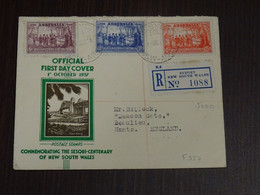 Australia 1938 Commemorating The Sesqui-Centenary Of The New Wales REGISTERED FDC To England VF - Covers & Documents