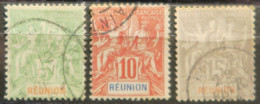 LP3844/1875 - 1900/1905 - COLONIES FRANÇAISES - REUNION - N°46-47-48 ☉ - Oblitérés