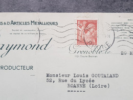FRANCE 1945 Iris Sur Facture Manufactures De Boutons Pression A Grenoble - 1939-44 Iris