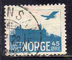 NORWAY NORGE NORVEGIA NORVEGE 1927 1934 AIR POST MAIL AIRMAIL AIRPLANE OVER AKERSHUS CASTLE 45o USED USATO OBLITERE' - Usados