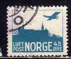 NORWAY NORGE NORVEGIA NORVEGE 1927 1934 AIR POST MAIL AIRMAIL AIRPLANE OVER AKERSHUS CASTLE 45o USED USATO OBLITERE' - Usati